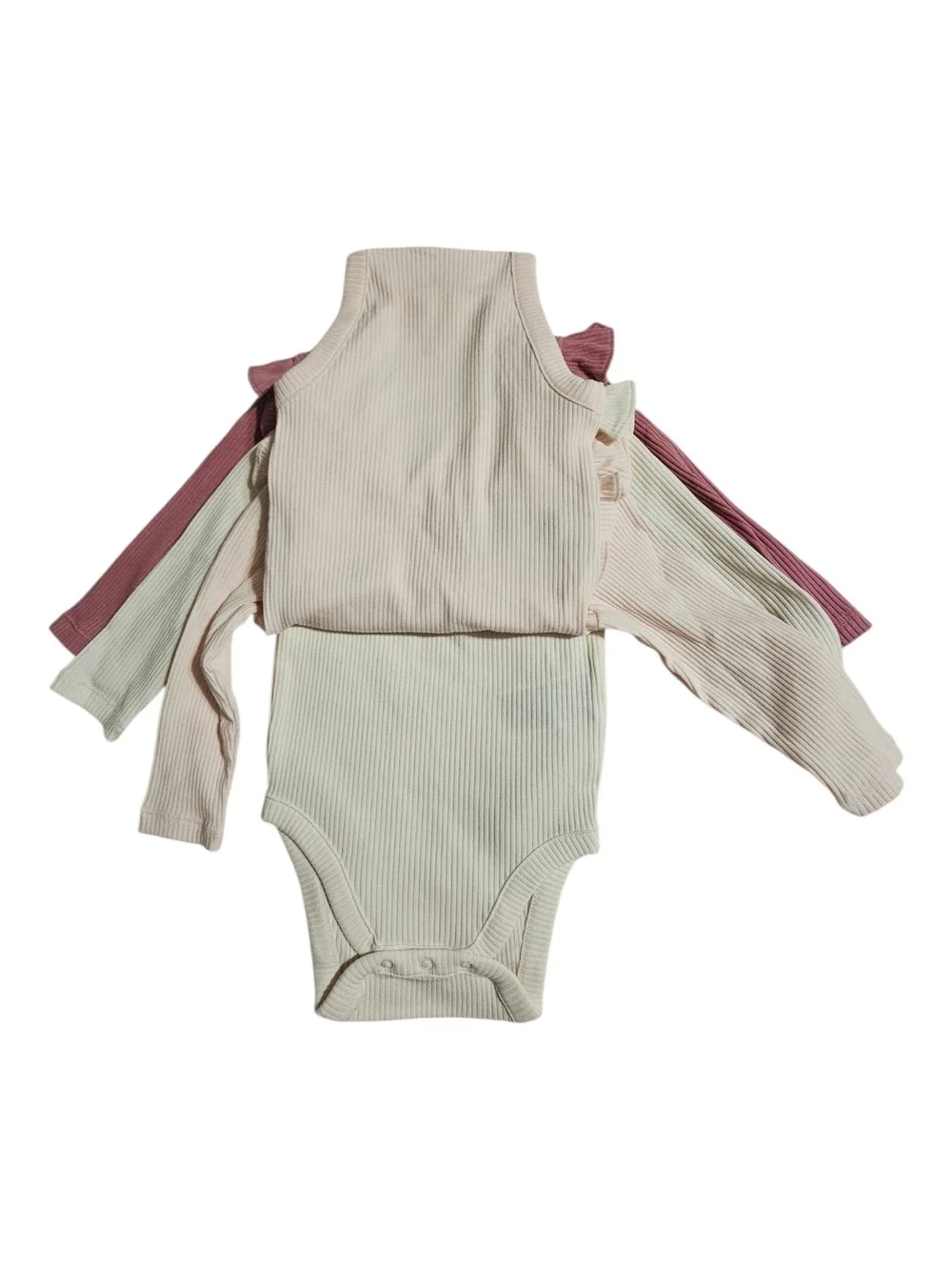 GAP Ribbed Long-Sleeve Three-Piece Bodysuits Set - Dusty Pink, Cream & Mauve